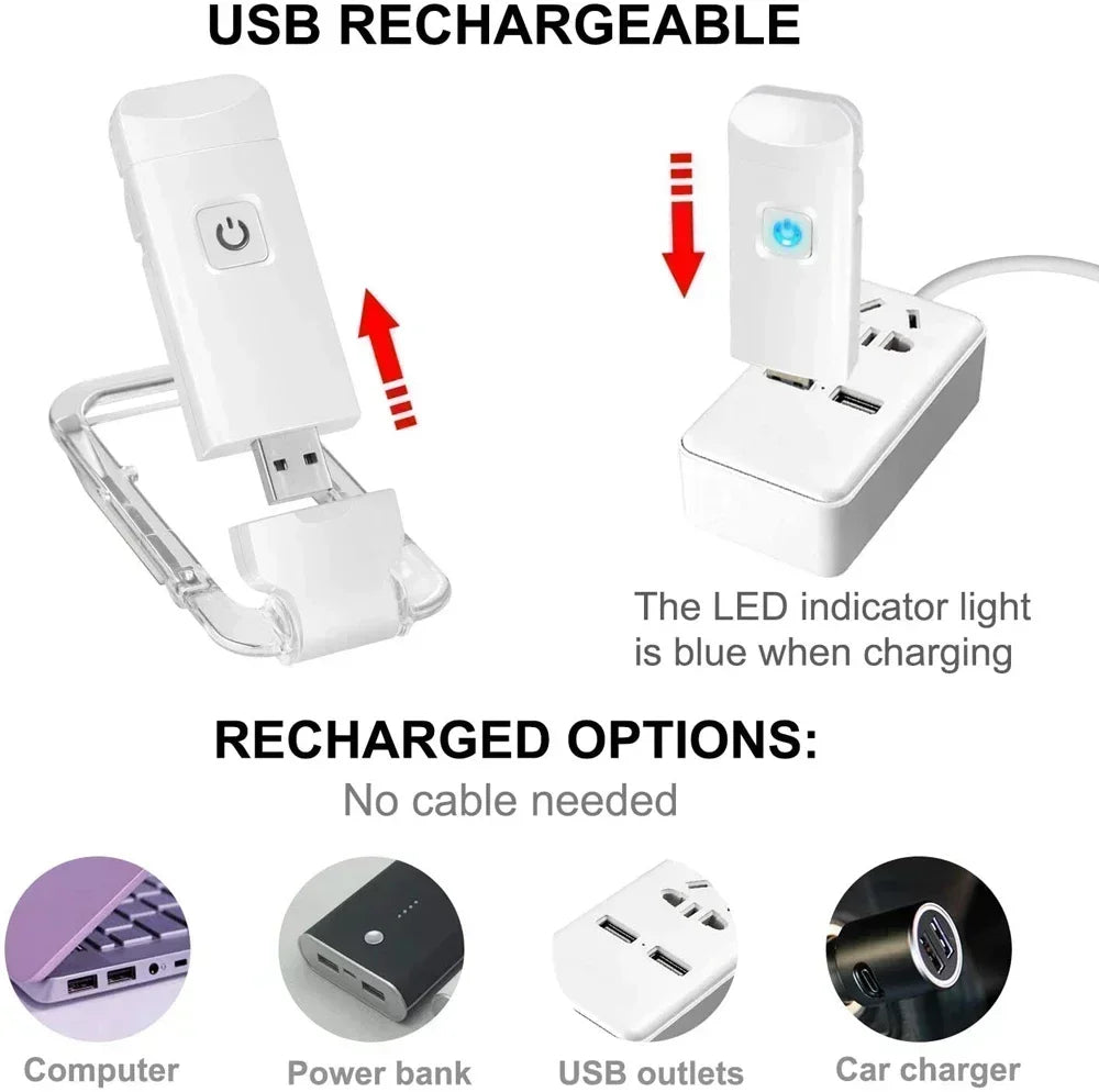 LED USB Rechargeable Book Reading Light Brightness Adjustable Eye Protection Clip Book Light Portable Bookmark Read Light
