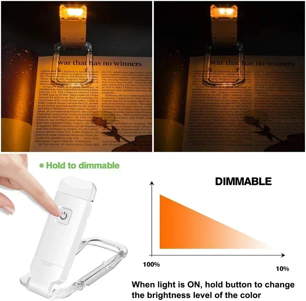LED USB Rechargeable Book Reading Light Brightness Adjustable Eye Protection Clip Book Light Portable Bookmark Read Light