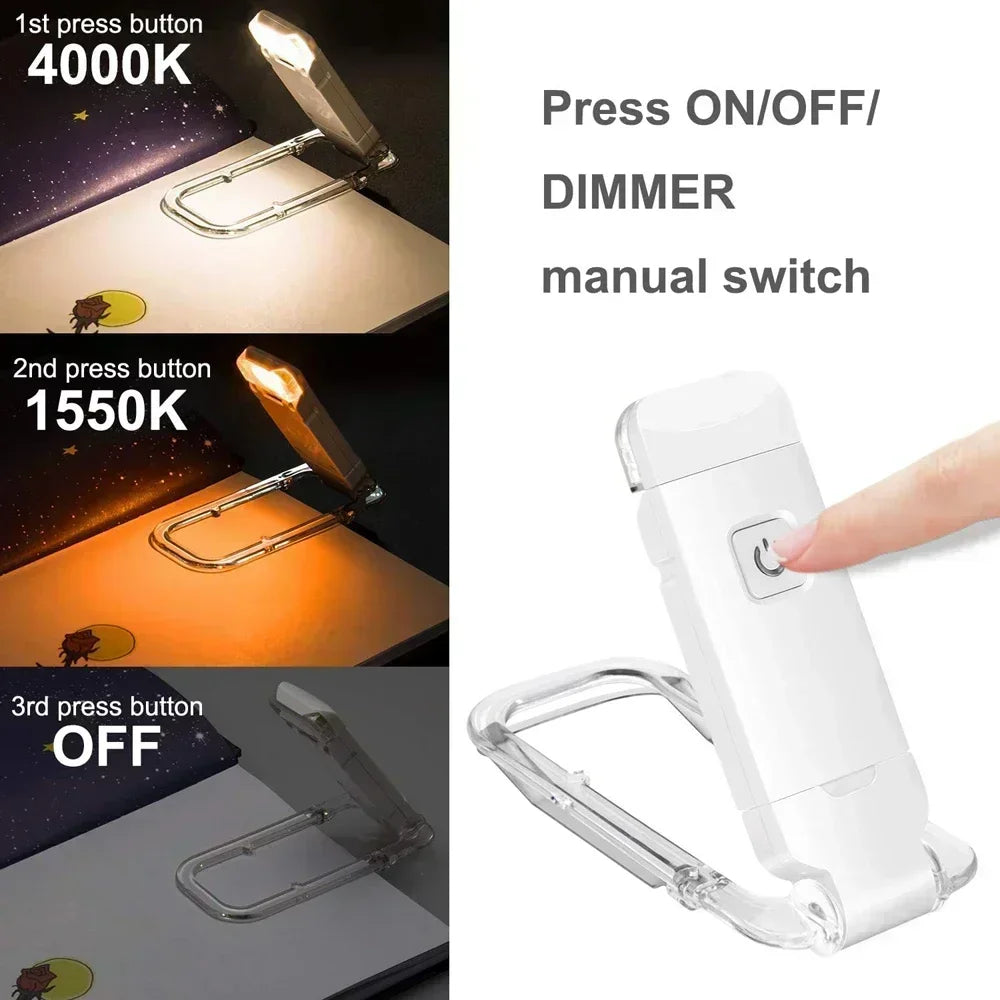 LED USB Rechargeable Book Reading Light Brightness Adjustable Eye Protection Clip Book Light Portable Bookmark Read Light