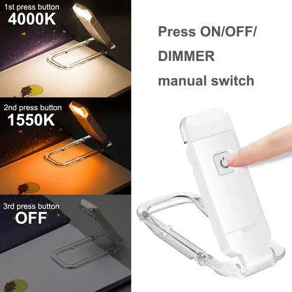 LED USB Rechargeable Book Reading Light Brightness Adjustable Eye Protection Clip Book Light Portable Bookmark Read Light